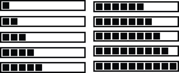 Poster - Loading black icons vectors set. Download upload progress bar sign symbols buttons. System software update and upgrade concept. Website design elements illustration isolated on transparent background.