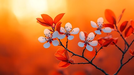 Sticker - Sunset blossoms, nature, spring, branch, peaceful, serenity, floral, background, card