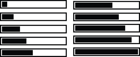 Poster - Loading black icons vectors set. Download upload progress bar sign symbols buttons. System software update and upgrade concept. Website design elements illustration isolated on transparent background.