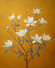 Wall Mural - White Magnolia Branch, Gold Background, Studio Shot, Floral Design