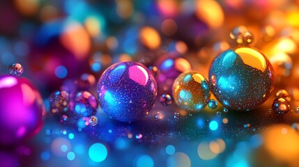 Poster - Colorful reflective spheres illuminated by multicolored lights in a captivating abstract setting