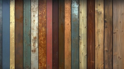Poster - Colorful wooden and metal panels create a rustic, textured backdrop in a creative space