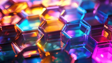 Poster - Abstract multicolored hexagonal structure with a futuristic iridescent glow