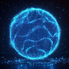Poster - abstract 3d sphere with glowing lines and twisting patterns in cyberpunk style