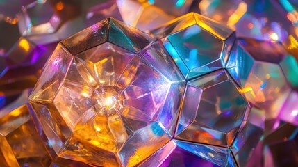 Poster - Iridescent Geometric Sculpture, Abstract Design with Captivating Light Refractions