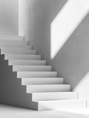 Poster - Minimalist Monochromatic Staircase Design Clean Lines Geometric Shapes Soft Natural Light