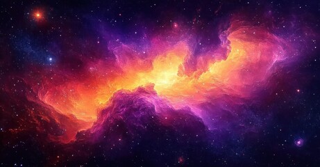 Wall Mural - Cosmic Nebula in Vibrant Purple and Orange Against the Depths of Space