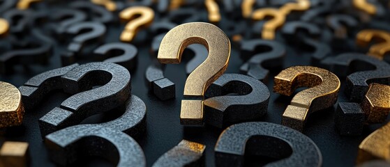 Poster - Golden Centered Question Mark Arrangement Surrounded by Black Symbols in 3D
