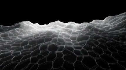 Poster - Abstract Black and White Hexagonal Landscape with Backlighting and Dynamic Composition