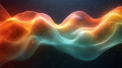 Aufkleber - Abstract Glowing Wave: Luminous Energy Flow with Sparkling Particle Background, Radiating Heat and Coolness in a Swirling Cosmic Display of Science and Art.