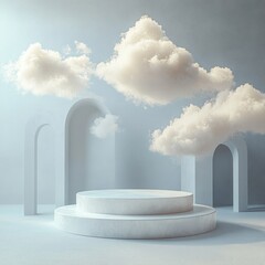Aufkleber - Minimalist Abstract Floating Platform Scene with Clouds for Product Display