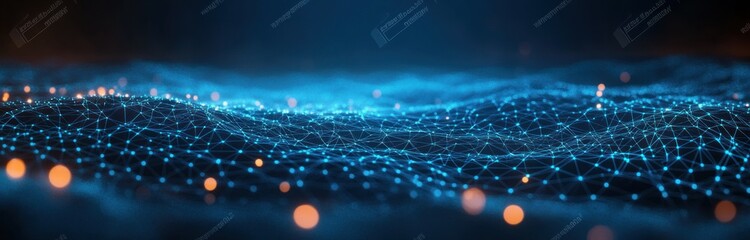 Aufkleber - Futuristic Digital Landscape Minimalist Blue Ambient Lighting Abstract 3D Illustration