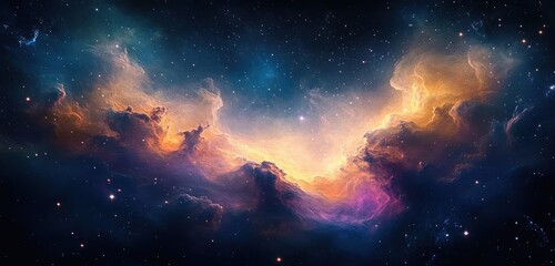 Wall Mural - Vibrant Celestial Nebula in Deep Space with Swirling Clouds of Gas and Starlight