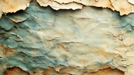 Aufkleber - Aged Paper Texture: Crumbling Edges and Faded Teal Hues, Illustrating Vintage Aesthetics and Abstract Surface Details for Creative Backgrounds
