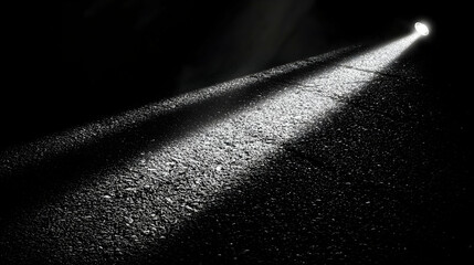 Poster - Spotlight beam on wet asphalt, dark background