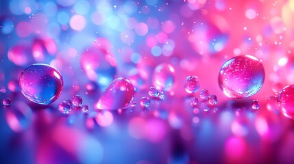Poster - Colorful water droplets create a vibrant and mesmerizing effect on a surface filled with light at night