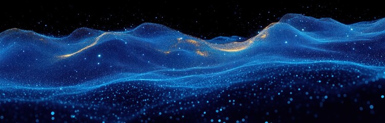 Leinwandbilder - Abstract 3D Blue Wave of Particles - Digital Impressionism Background for Big Data Visualization and Technology