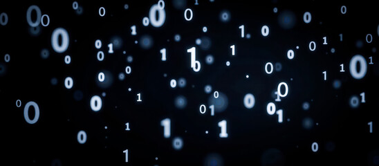 Aufkleber - Binary code overlay. Binary code background with floating numbers zero and one, digital data concept, abstract technology pattern, programming, data flow, glowing numbers over black