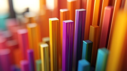 Poster - D bars and pie chart graphics in vivid colors, floating in space against a neutral backdrop for a visually impactful design