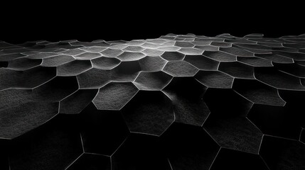 Poster - abstract black and white hexagonal landscape with soft backlighting and fluid movement