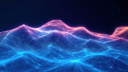 Fototapete - Futuristic 3D Abstract Landscape Big Data Visualization Technology Cybersecurity Digital Art
