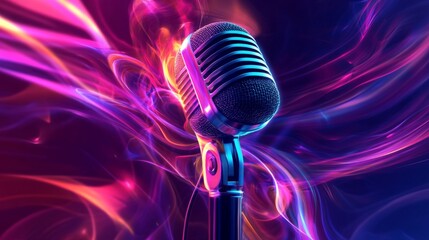 Leinwandbilder - An abstract image of a microphone with swirling colors and lights, creating a vibrant atmosphere that symbolizes energy and creativity in music