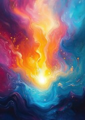 Poster - Vibrant Abstract Painting with Swirling Red Orange Blue Purple Colors in Fluid Art Style