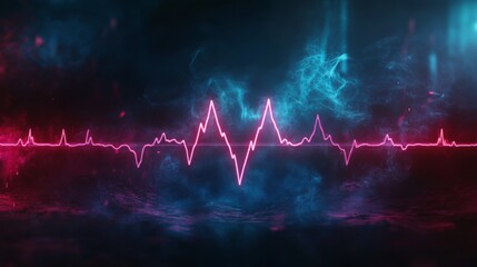 Poster - An artistic rendering of heart wave patterns emerging from a heartbeat monitor, incorporating elements of light and shadow for a dramatic effect