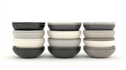 Poster - Stacked Bowls in Various Shades, Isolated on White Background. Possible Use Product Photography