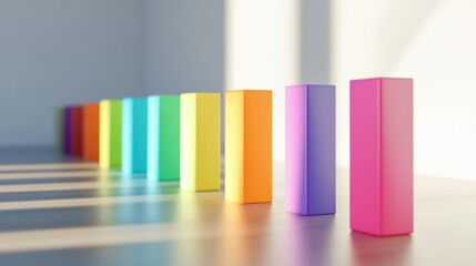 Aufkleber - Array of rainbow-colored D bars in a row, gradually increasing in height, with smooth shadows and reflections
