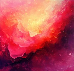 Aufkleber - Abstract Watercolor Painting with Red and Pink Swirls and Golden Light