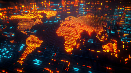 Poster - Global network data flow, digital world map