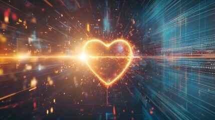 Poster - A colorful heartbeat graph flowing smoothly across a digital display, representing the life force and energy of a beating heart in a captivating design