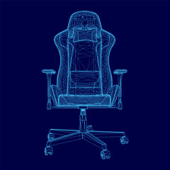 Poster - A chair is shown in a blue color. The chair is made of a 3D model. Front view