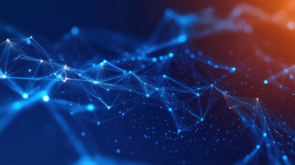 Leinwandbilder - Futuristic Abstract Digital Network with Glowing Blue Lines and Nodes for Big Data Visualization