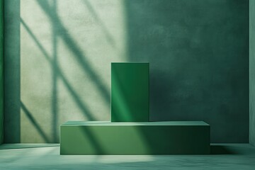 Poster - Minimalistic Green Block Geometric Space Soft Lighting Abstract Background for Product Branding Mockup