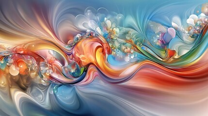 Poster - A creative visualization of heart waves morphing into abstract shapes, representing the life force and rhythm in a colorful and energetic manner