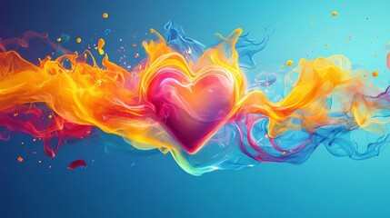 Poster - A creative visualization of heart waves morphing into abstract shapes, representing the life force and rhythm in a colorful and energetic manner
