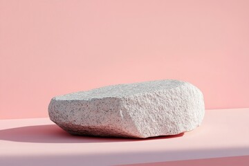 Poster - Minimalist Stone on Pastel Pink Background with Dramatic Lighting in Contemporary Scandinavian Design