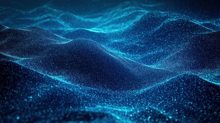 Poster - glowing blue dots waves abstract 3d digital art futuristic landscape high resolution