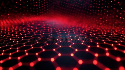 Poster - Futuristic Red Hexagonal Mesh Structure Glowing with Dynamic Red Flames and Abstract Fire Patterns in a Minimalist Composition