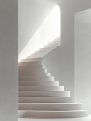 Poster - Minimalist Monochromatic Staircase Design with Clean Lines Geometric Shapes and Soft Natural Light