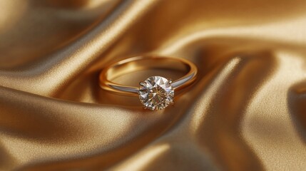 Poster - A sparkling diamond ring sitting on a luxurious gold fabric, with soft lighting highlighting the intricate details of the ring