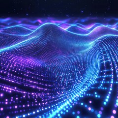 Poster - Illuminated abstract lines in blue and purple flow on a digital surface.
