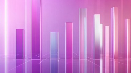 Fototapete - Bright gradient D bars rising from a digital floor with soft reflections, creating a futuristic data display on a neutral backdrop