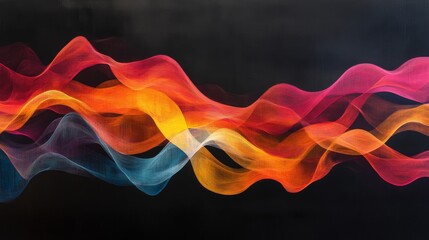 Poster - Colorful wave patterns with gradient effects, creating fluid, dynamic lines across a black background for a sleek, futuristic look