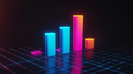 Poster - Dark-themed D bar chart with neon-colored bars and a digital grid base, capturing a futuristic data visualization aesthetic