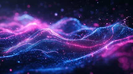 Leinwandbilder - Dynamic data wave in vibrant neon colors, representing digital information flow on a black background for a futuristic, tech-inspired look