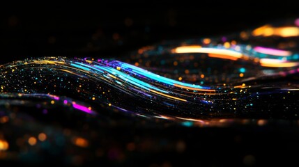 Leinwandbilder - Dynamic data wave in vibrant neon colors, representing digital information flow on a black background for a futuristic, tech-inspired look
