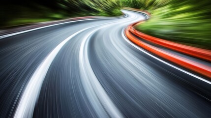 Fototapete - Motion blur effect on a curving mountain road with sharp turns, creating the feeling of speed and thrilling movement